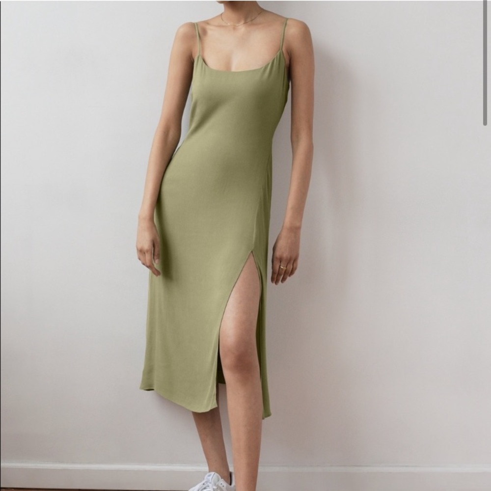 Wilfred Aritzia slip dress affogato green